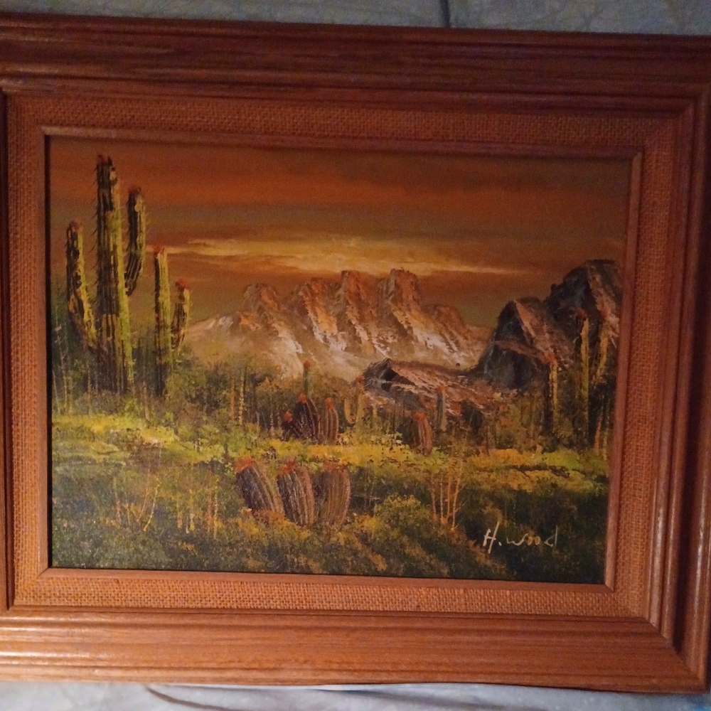 This is a oil painting vintage on canvas by H. Wood this is sign certified stamp
